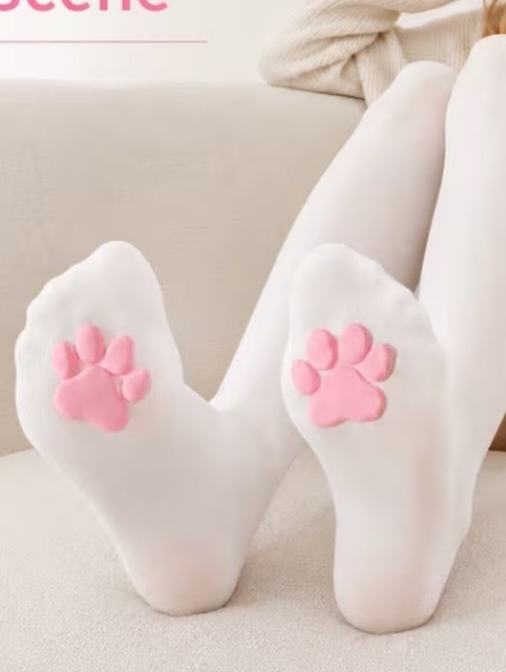 White Pet Paw Print Socks with Pink Paw Accent - Cute Dog-Themed Hosiery